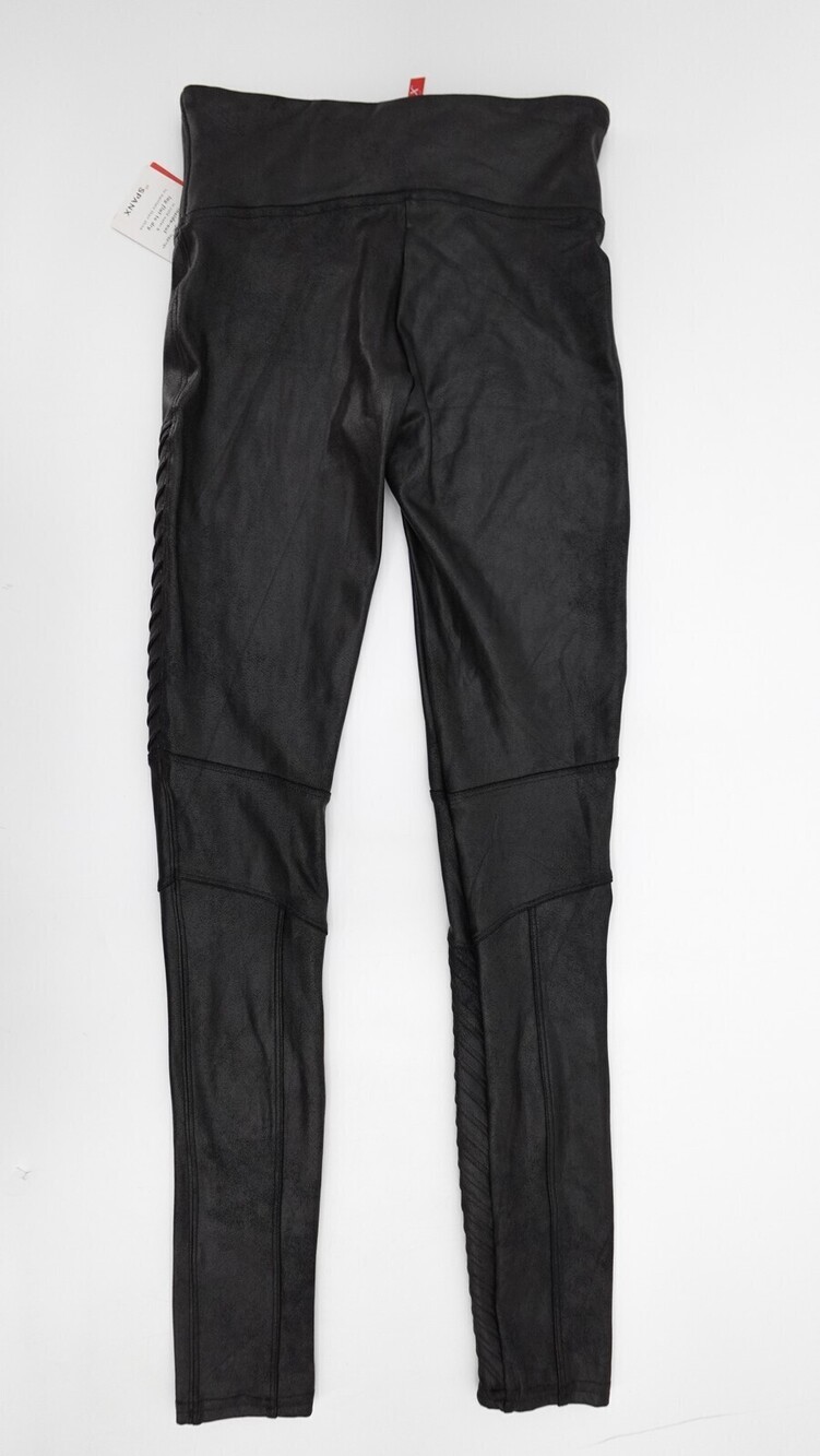 Spanx Moto Leggings Womens XS Very Black Faux Leather Shape High Waist New Tags